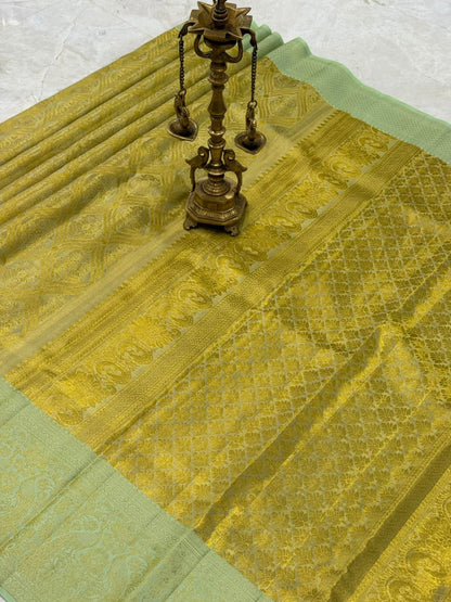 Pastel Green Peacock Zari Kanjivaram