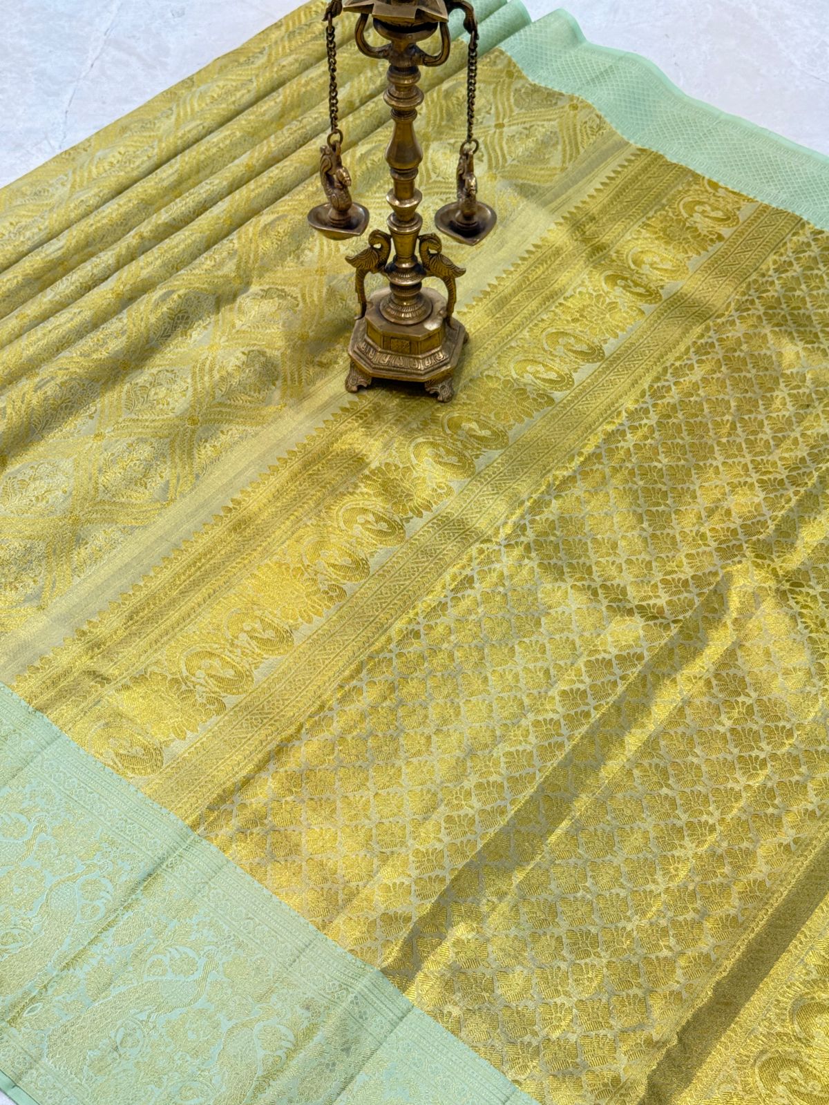 Pastel Green Peacock Zari Kanjivaram