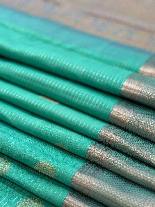 Turquoise Silver Zari Kanjivaram Saree