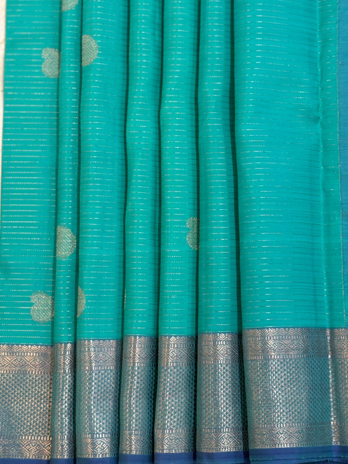 Turquoise Silver Zari Kanjivaram Saree