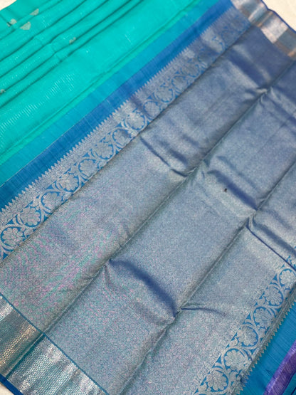 Turquoise Silver Zari Kanjivaram Saree
