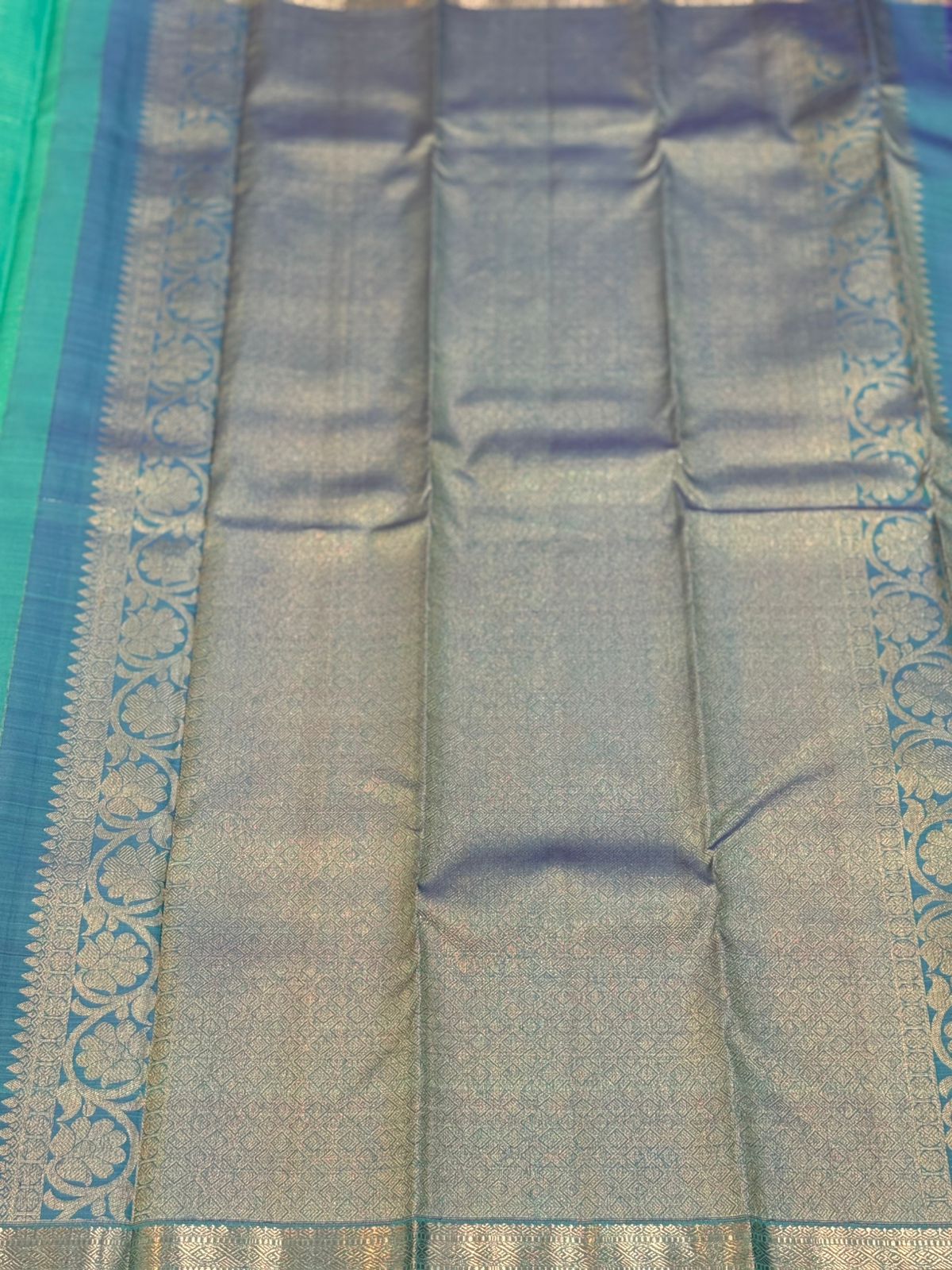 Turquoise Silver Zari Kanjivaram Saree