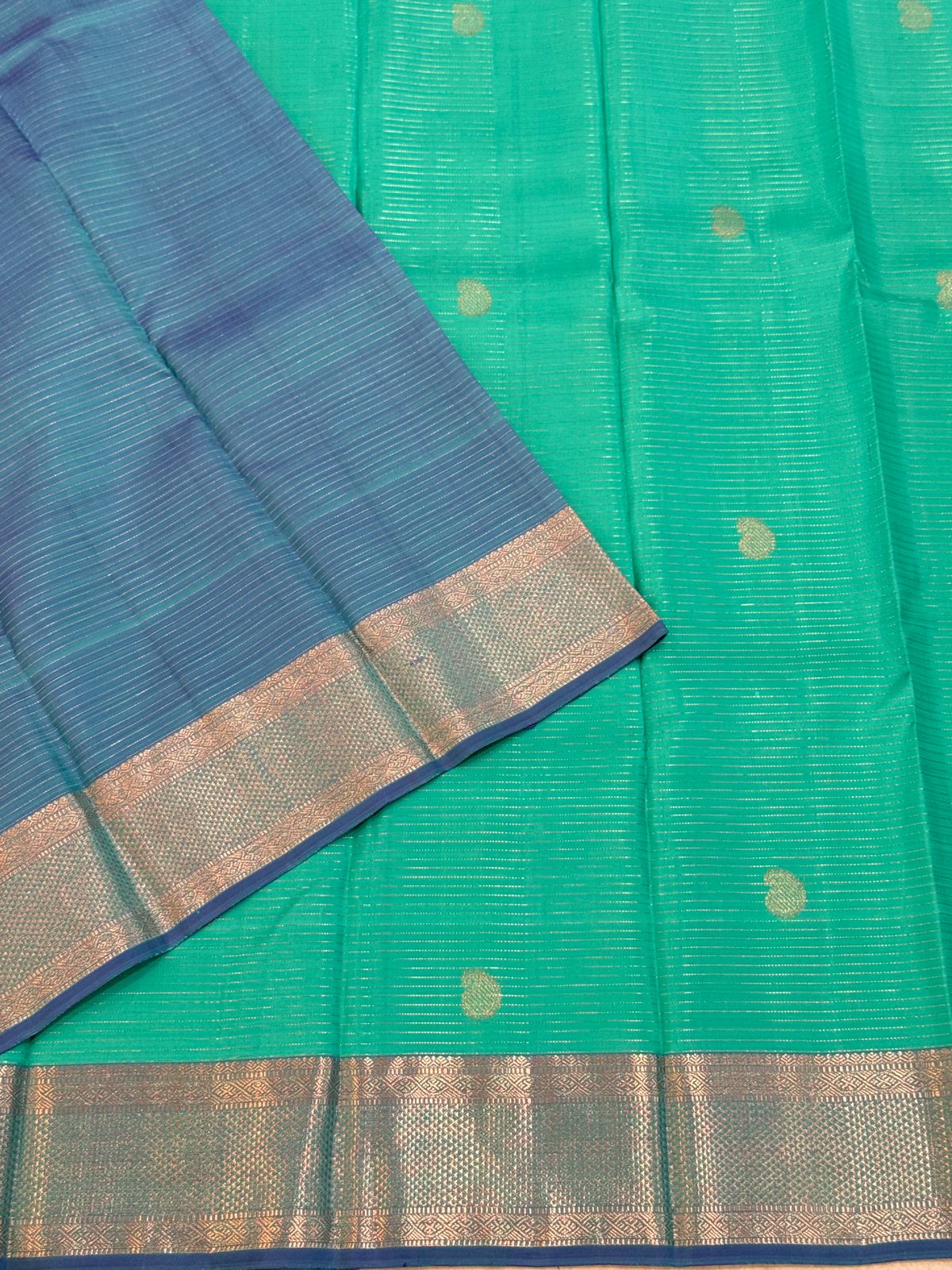 Turquoise Silver Zari Kanjivaram Saree