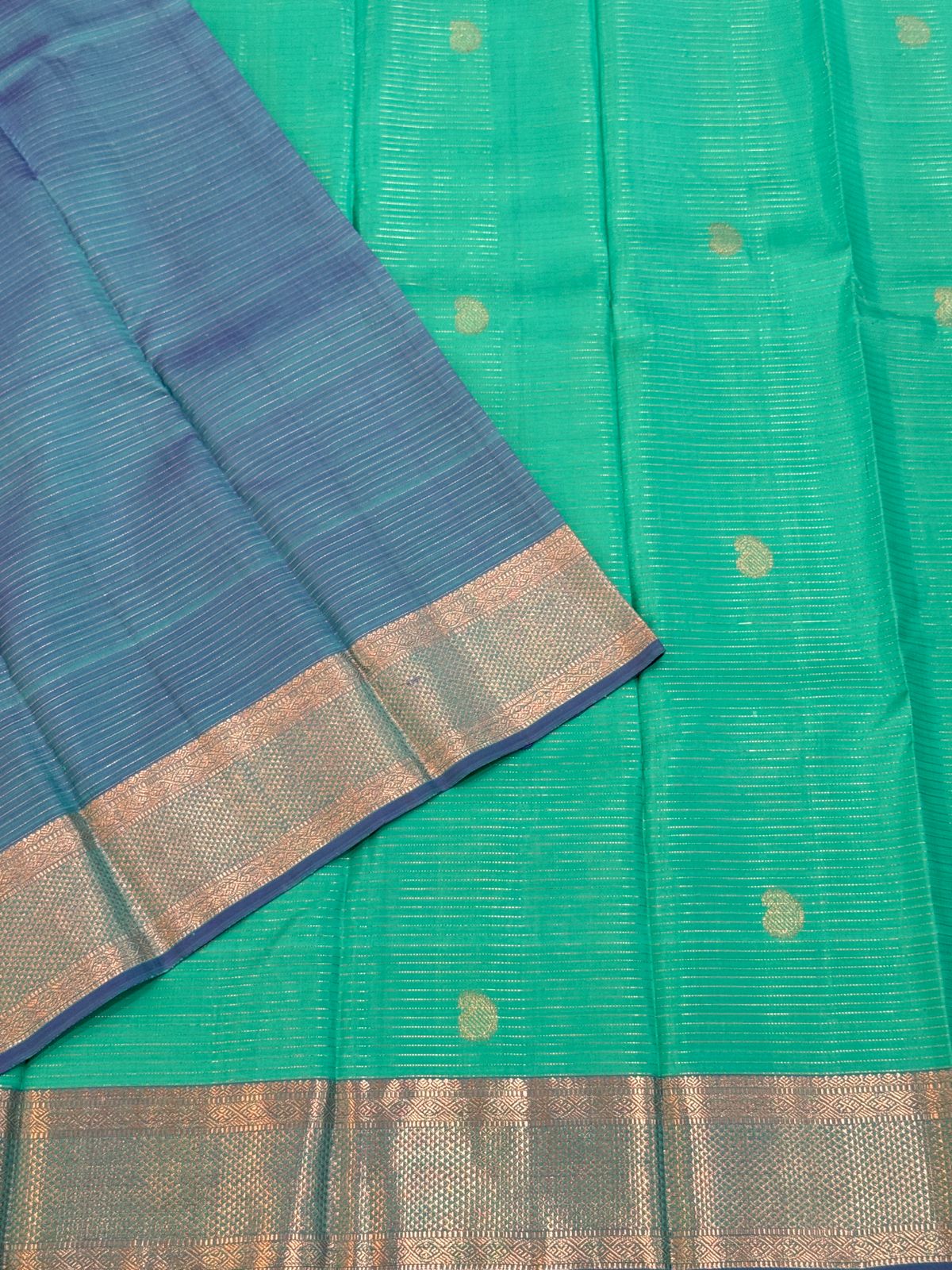 Turquoise Silver Zari Kanjivaram Saree