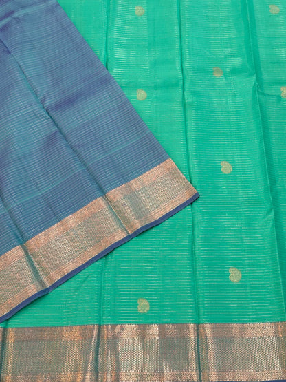Turquoise Silver Zari Kanjivaram Saree