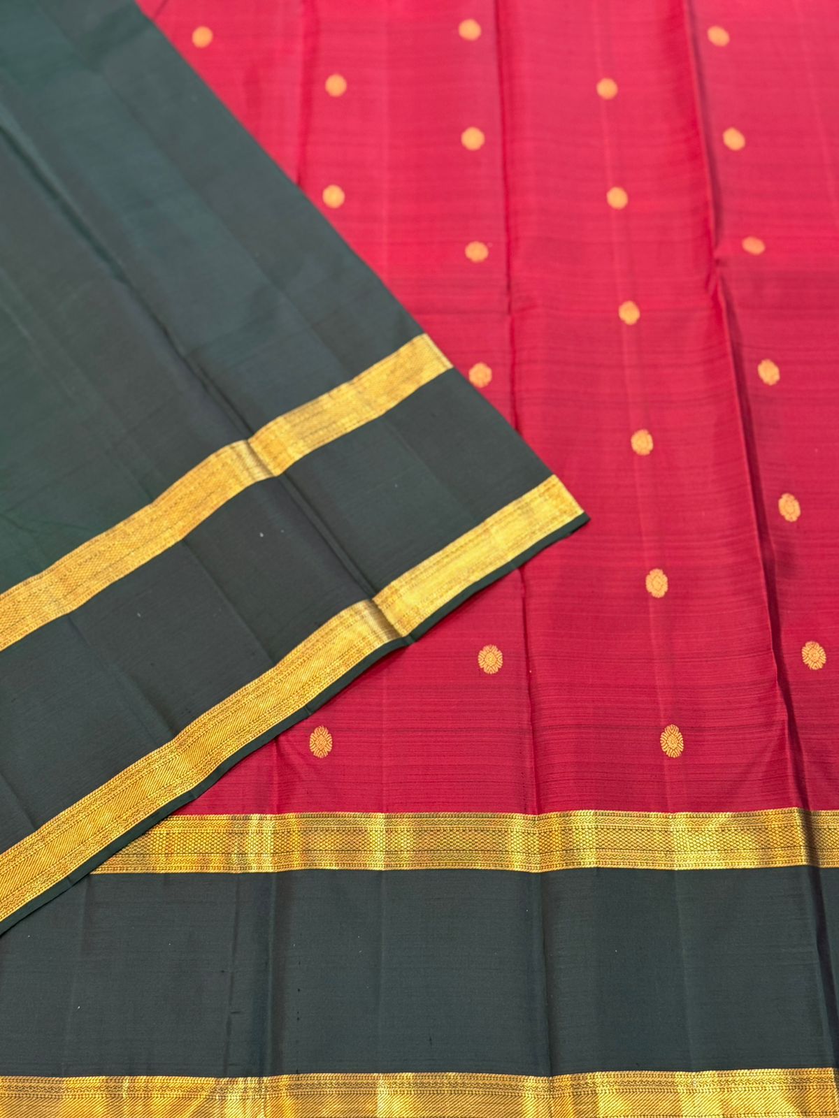 Golden Butta Crimson Kanjivaram Saree