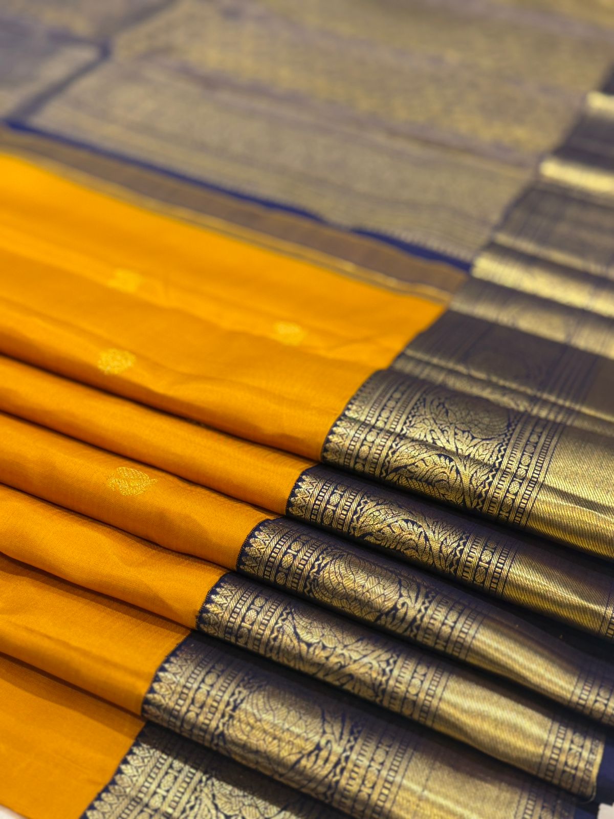 Mustard Yellow Navy Kanjivaram