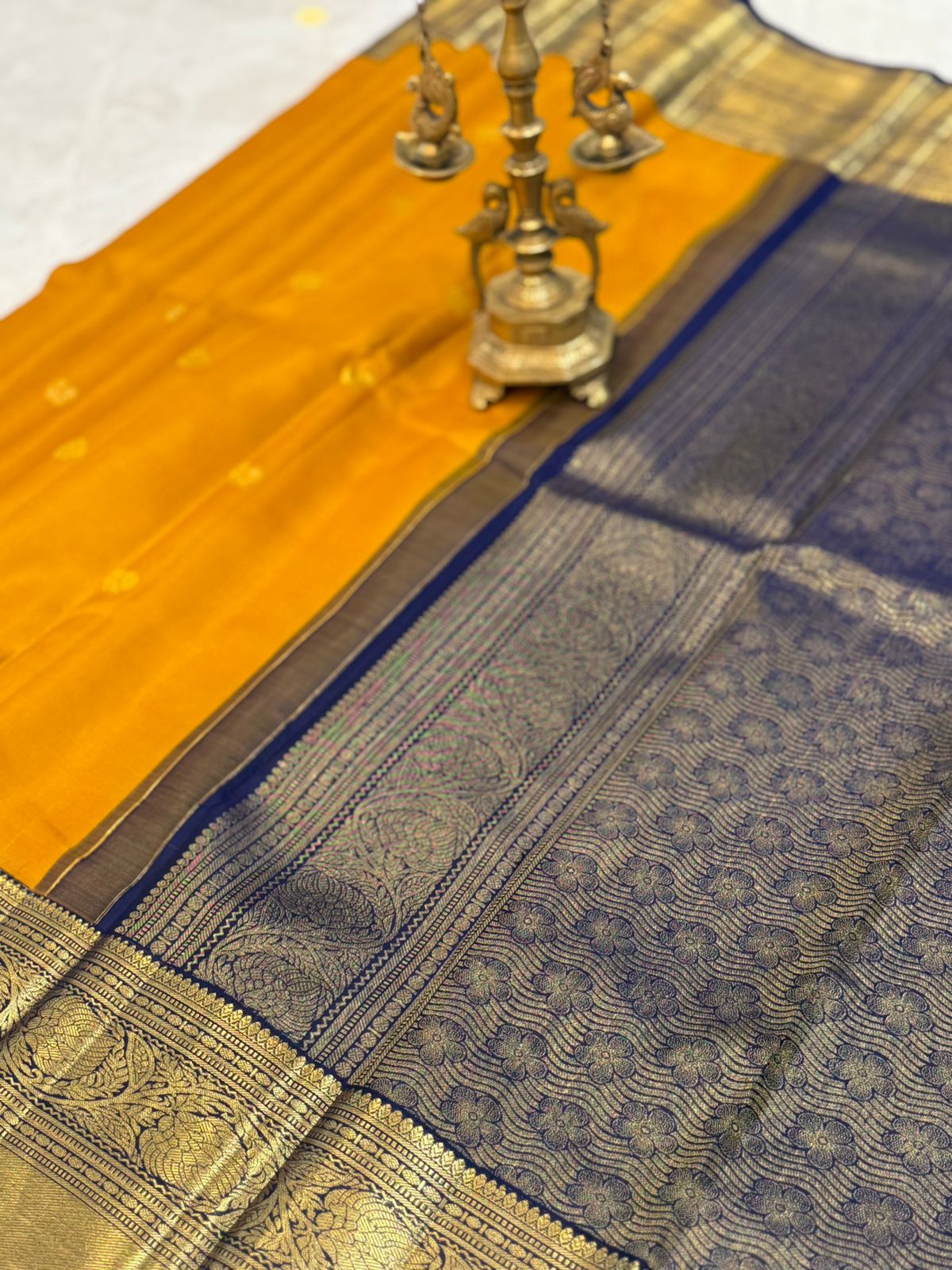 Mustard Yellow Navy Kanjivaram