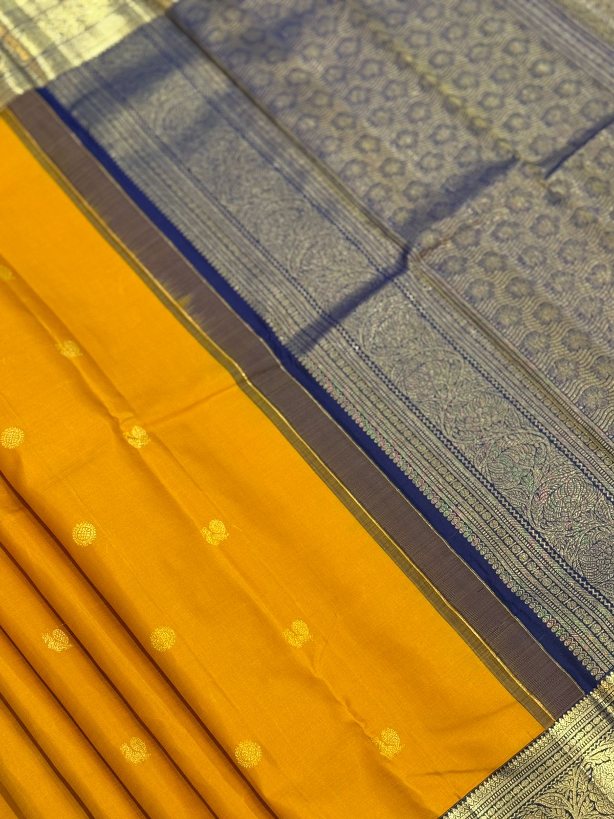 Mustard Yellow Navy Kanjivaram