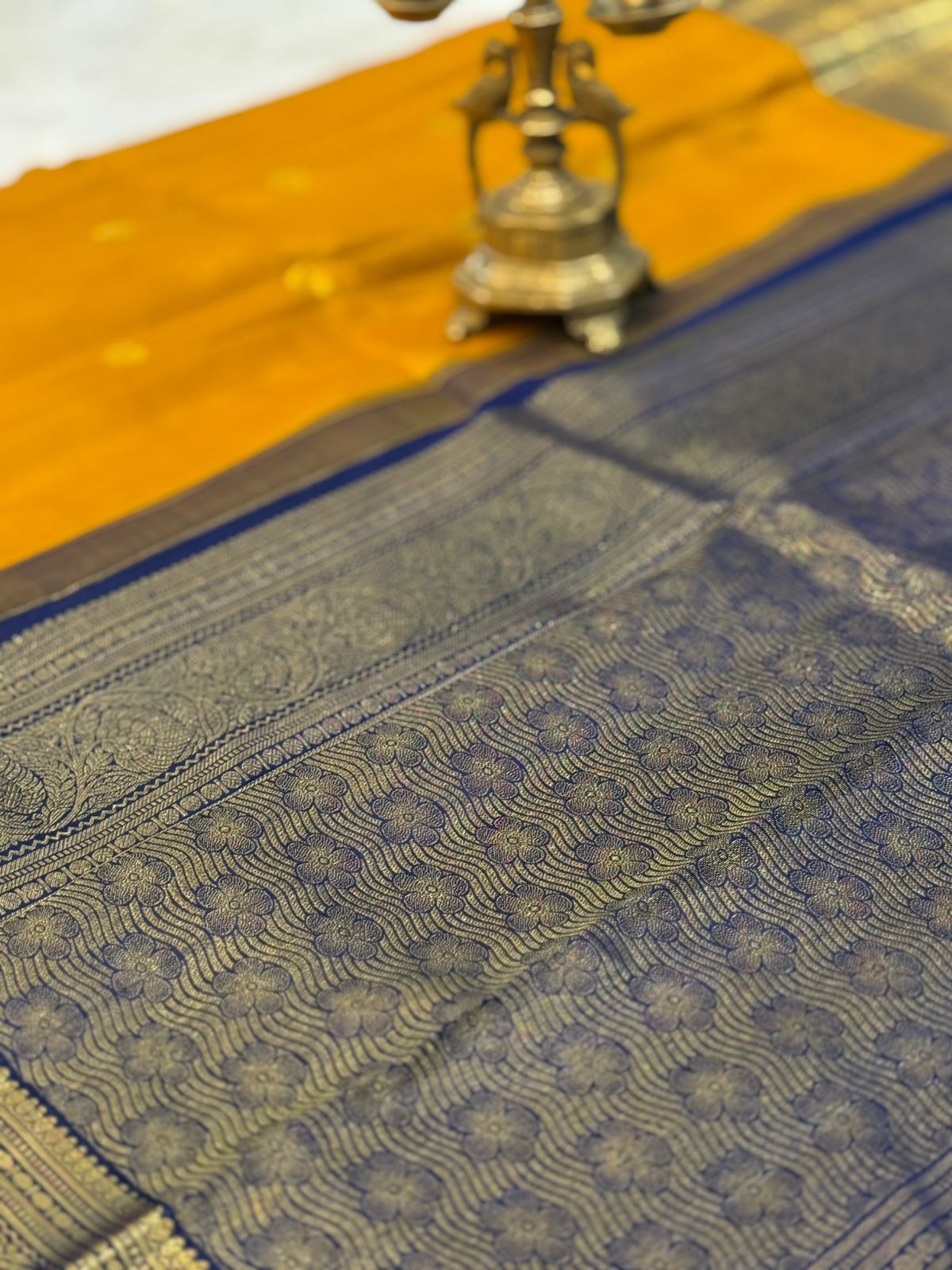 Mustard Yellow Navy Kanjivaram