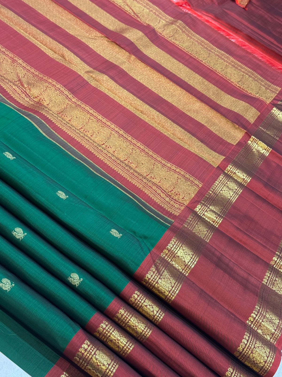Green with Maroon Border Kanjivaram