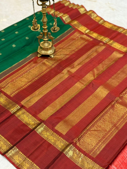 Green with Maroon Border Kanjivaram