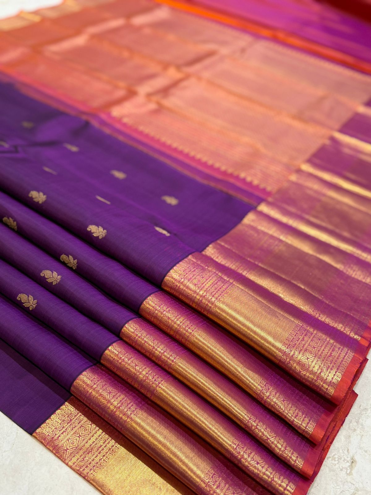 Purple Orange Golden Kanjivaram