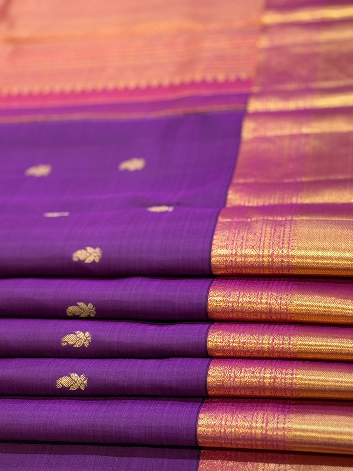 Purple Orange Golden Kanjivaram