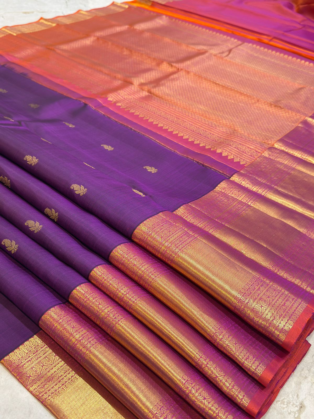 Purple Orange Golden Kanjivaram