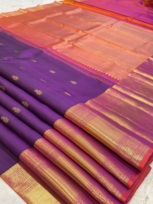 Purple Orange Golden Kanjivaram