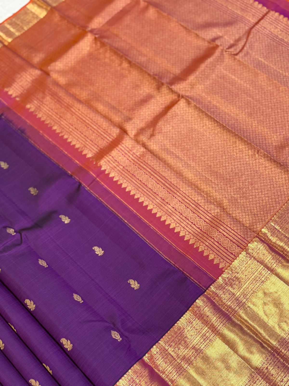 Purple Orange Golden Kanjivaram