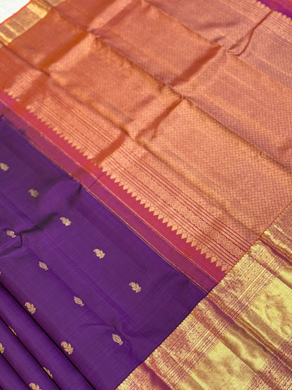Purple Orange Golden Kanjivaram