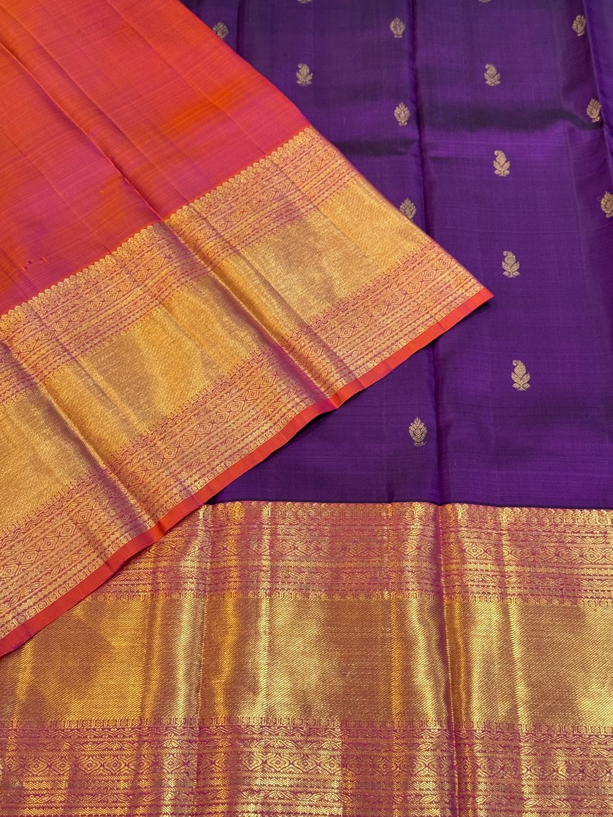 Purple Orange Golden Kanjivaram