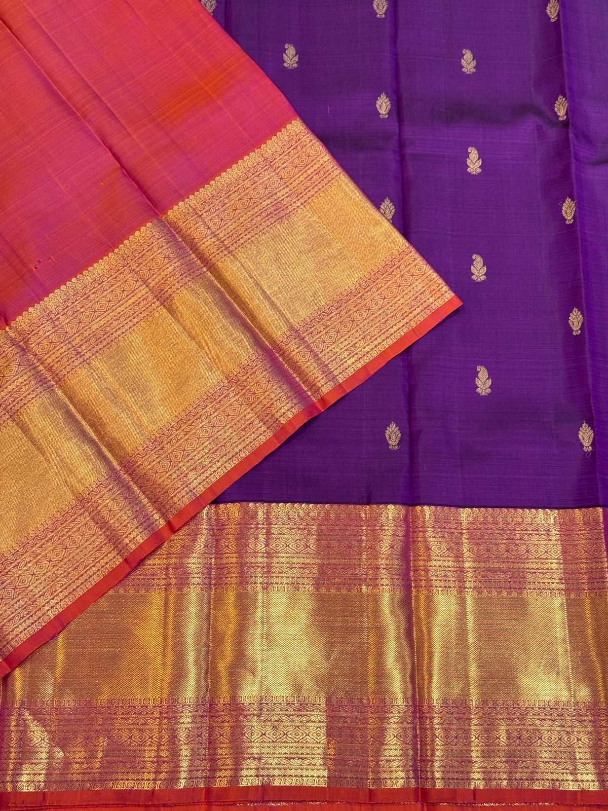 Purple Orange Golden Kanjivaram