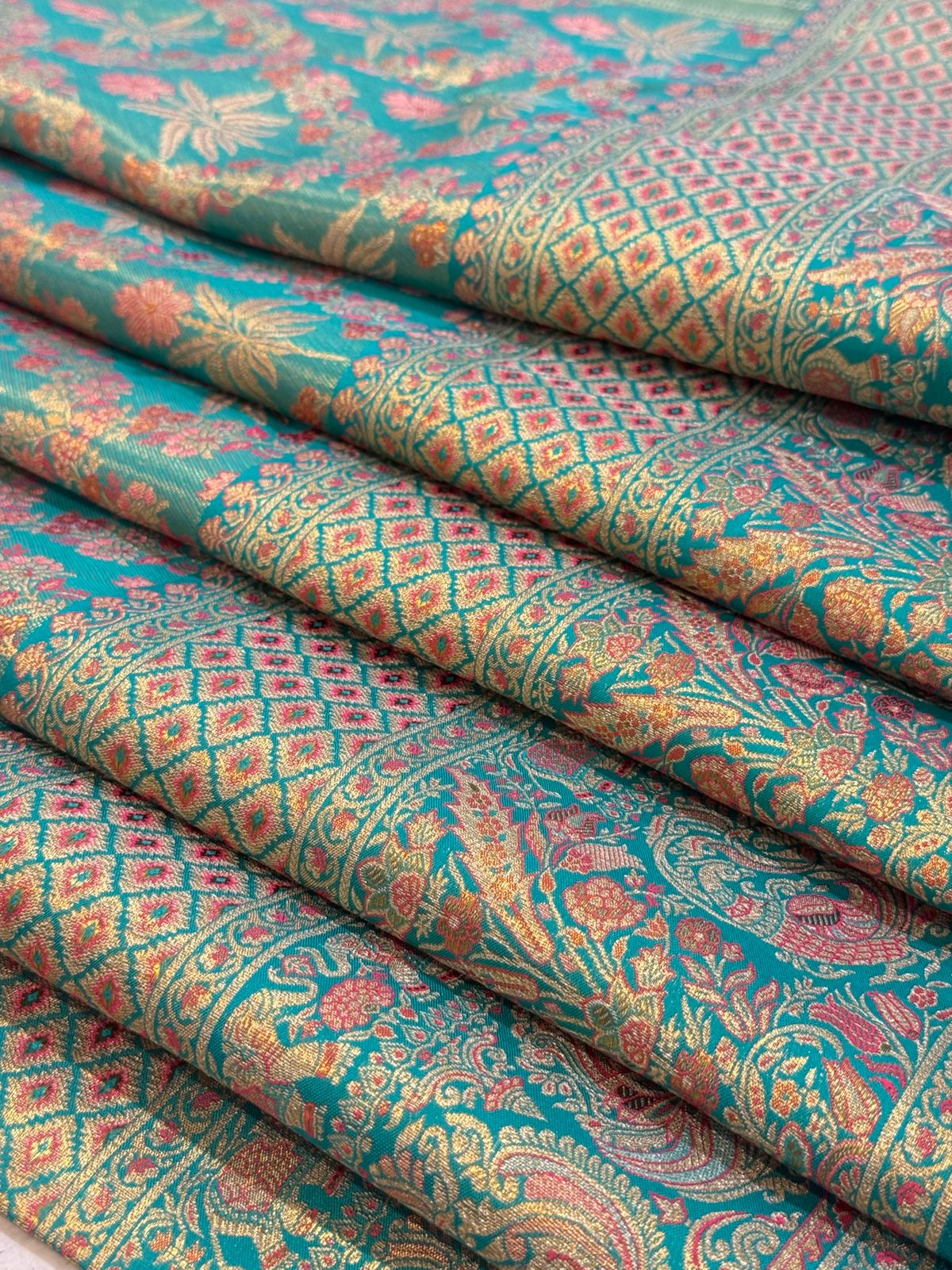 Teal Grandeur Kanjivaram Meenakari Saree