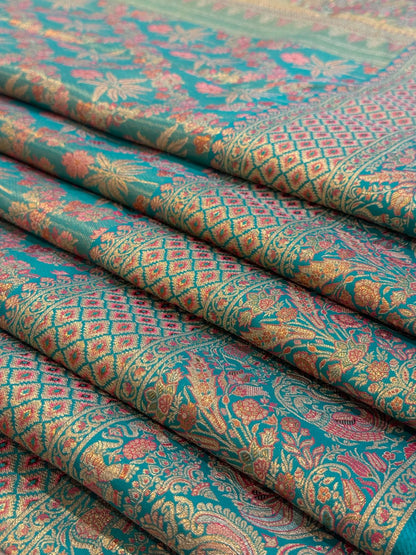 Teal Grandeur Kanjivaram Meenakari Saree