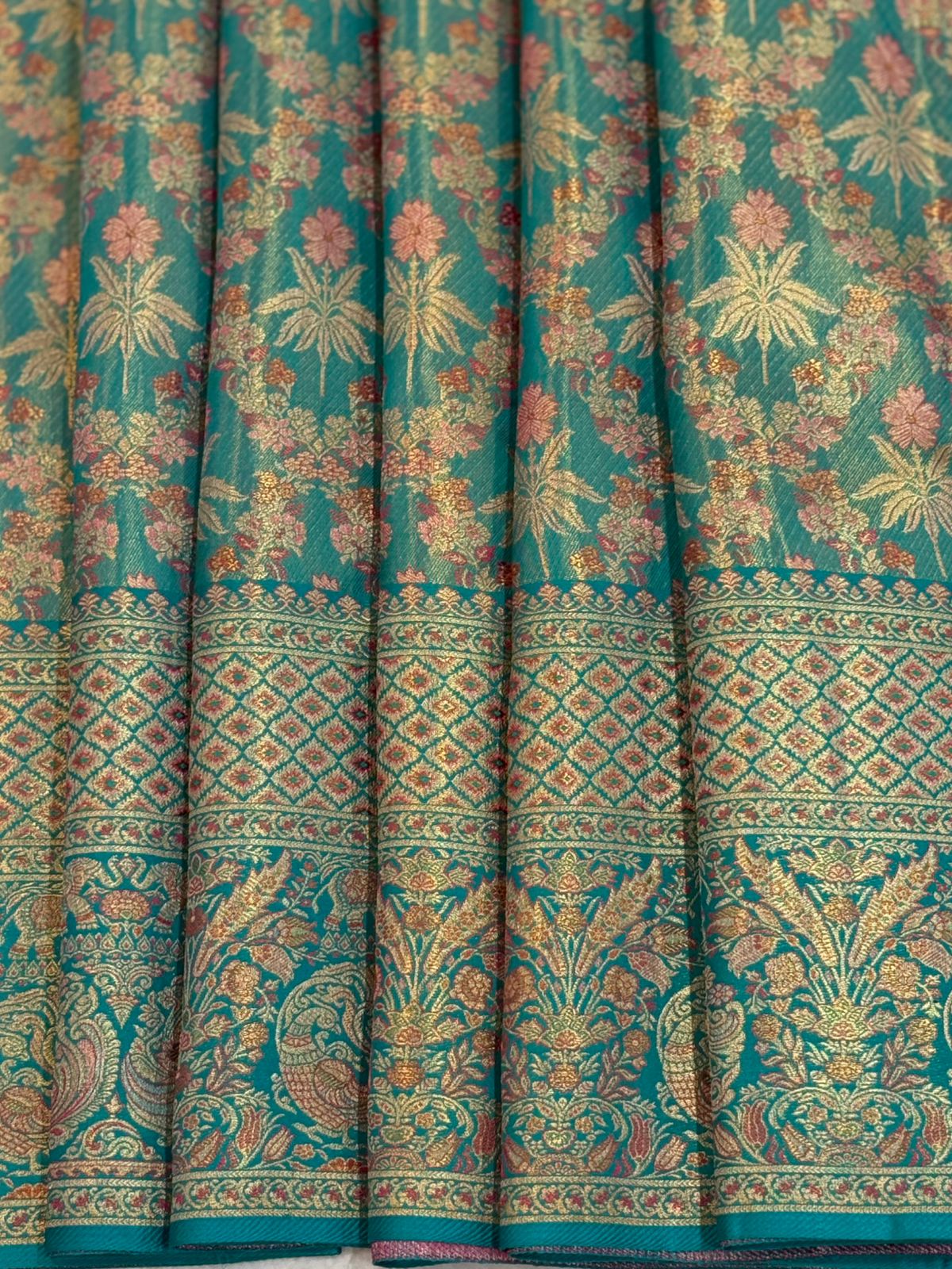 Teal Grandeur Kanjivaram Meenakari Saree