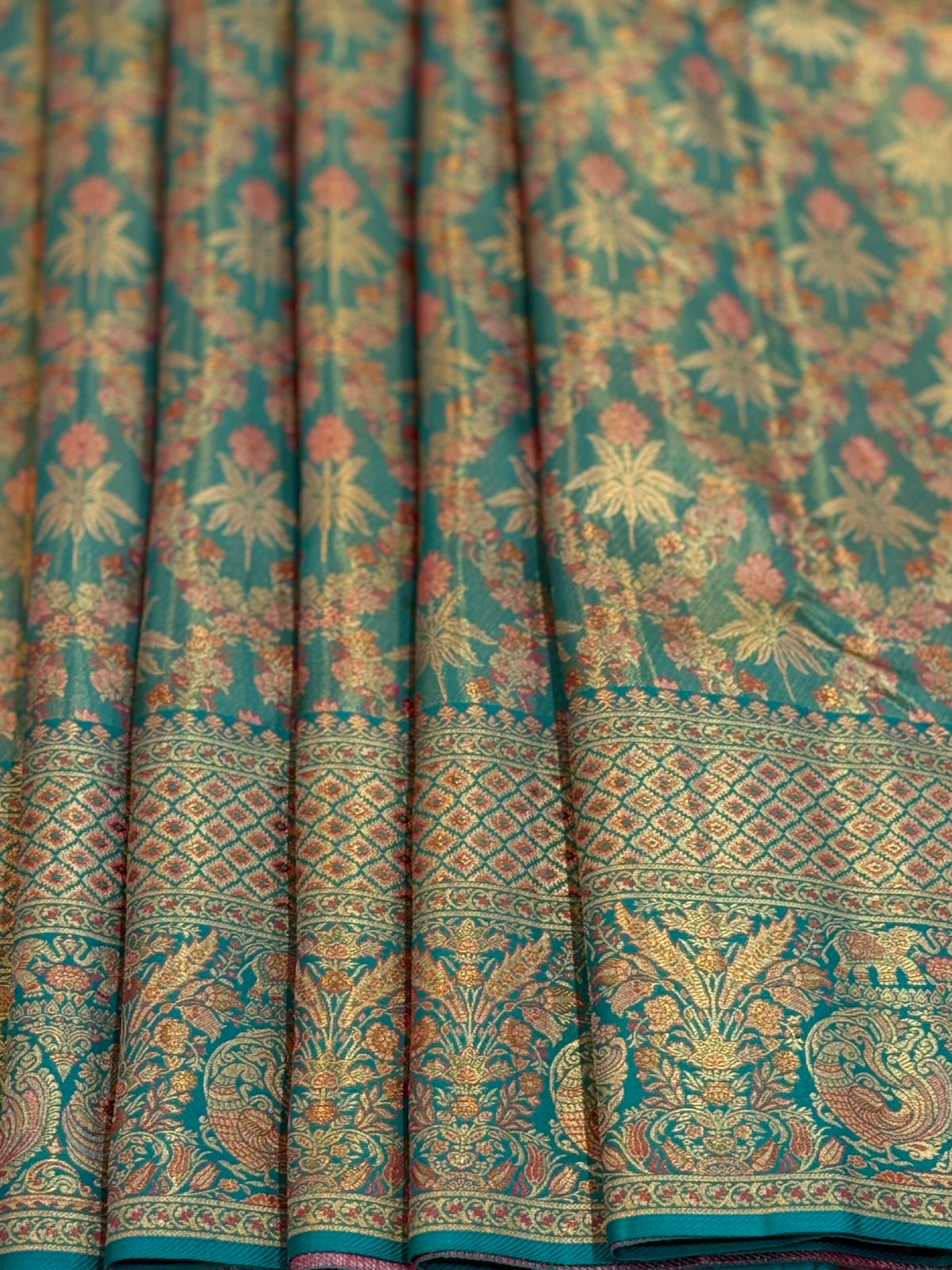 Teal Grandeur Kanjivaram Meenakari Saree