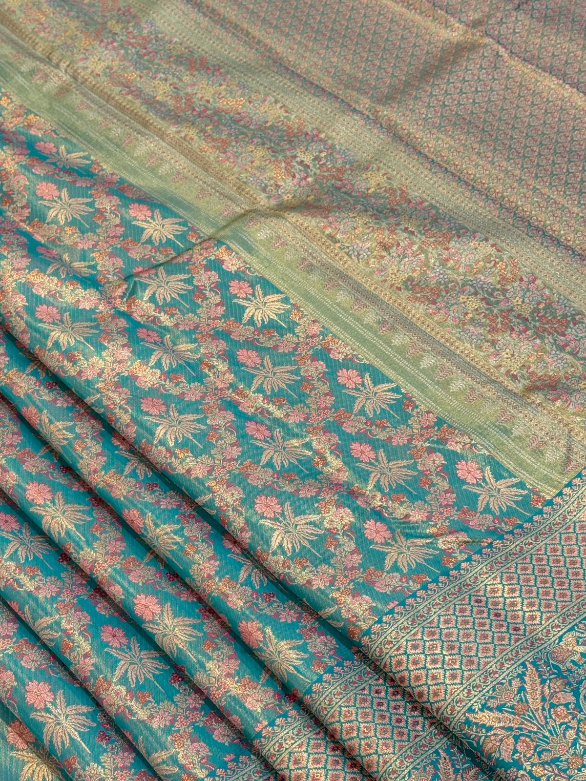 Teal Grandeur Kanjivaram Meenakari Saree