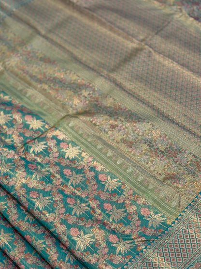 Teal Grandeur Kanjivaram Meenakari Saree