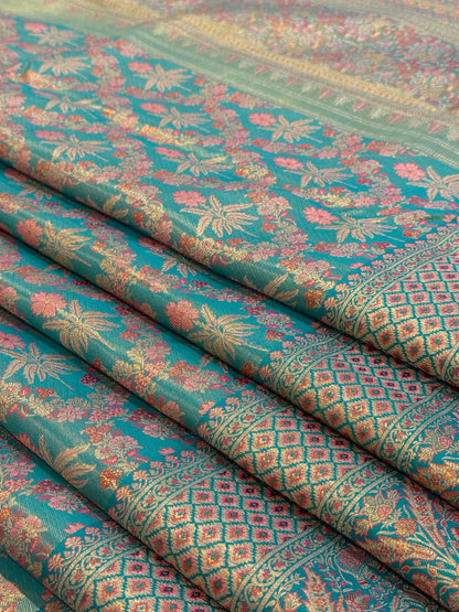 Teal Grandeur Kanjivaram Meenakari Saree