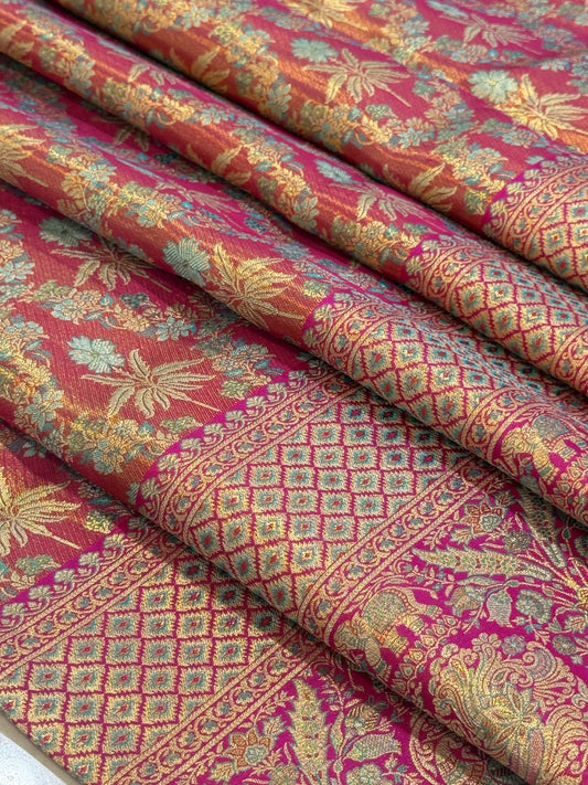 Magenta Turquoise Meenakari Silk Saree