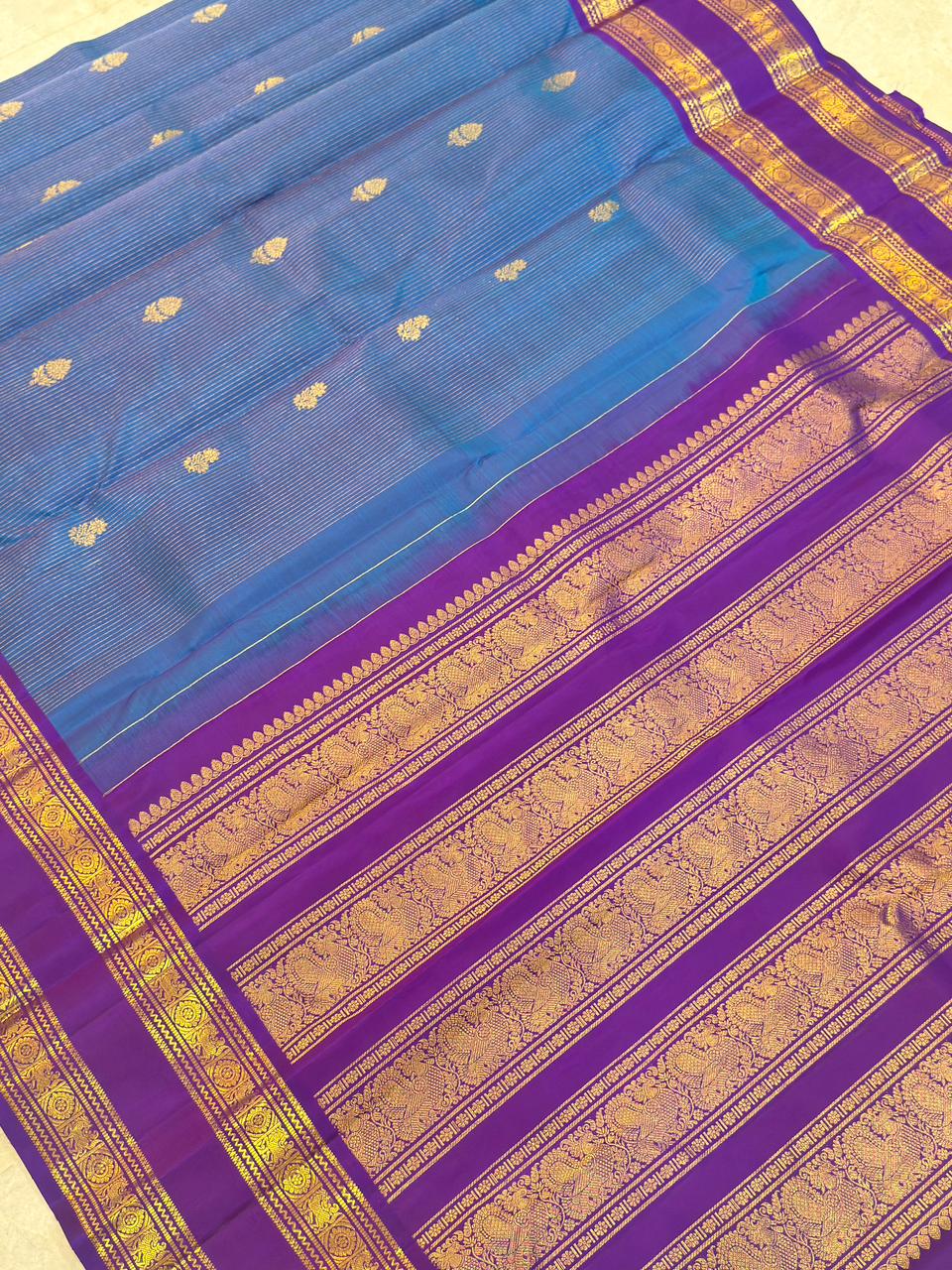 Blue Silver Zari Handwoven Saree