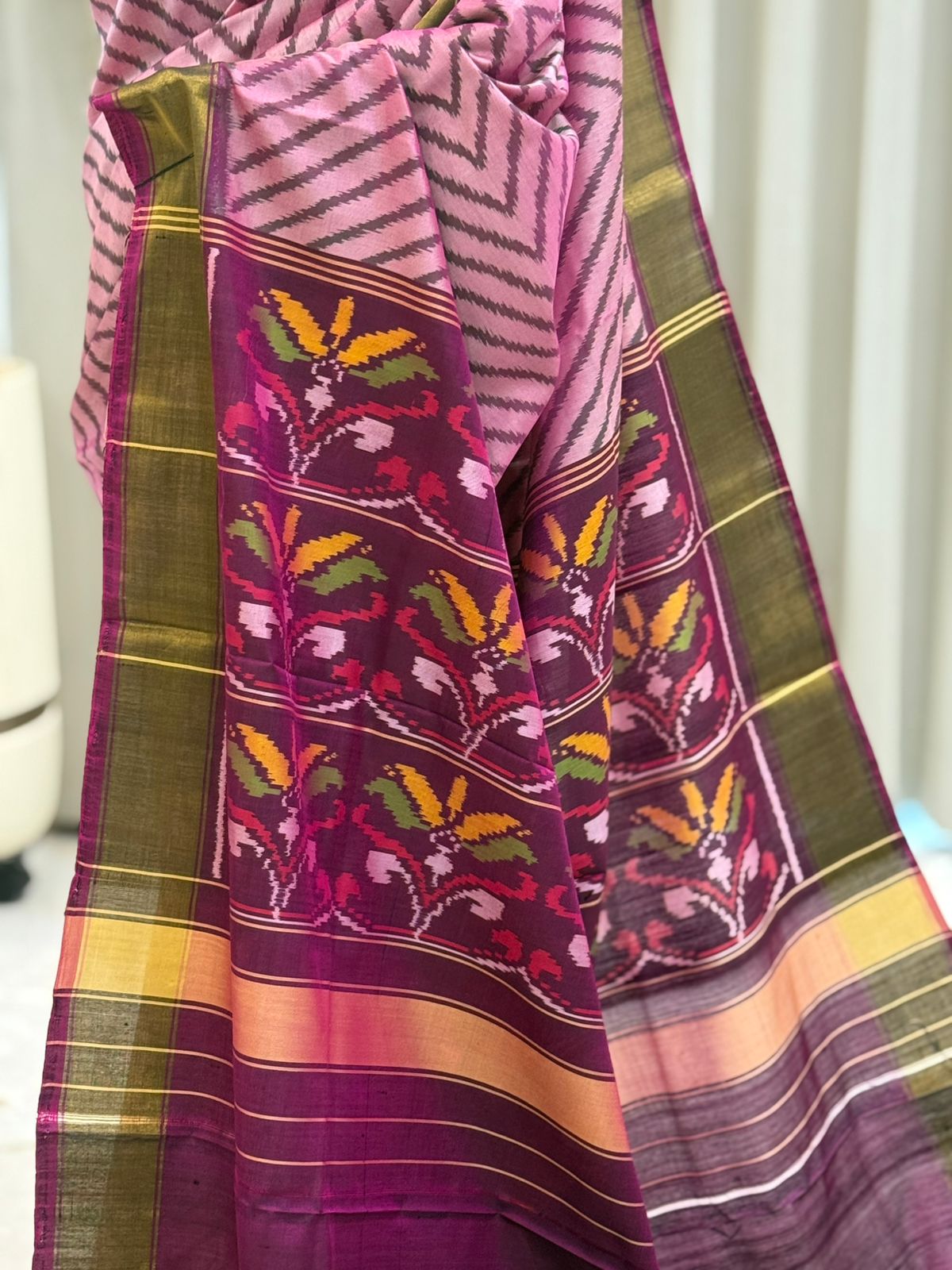 Soft Pink Ikkat Saree