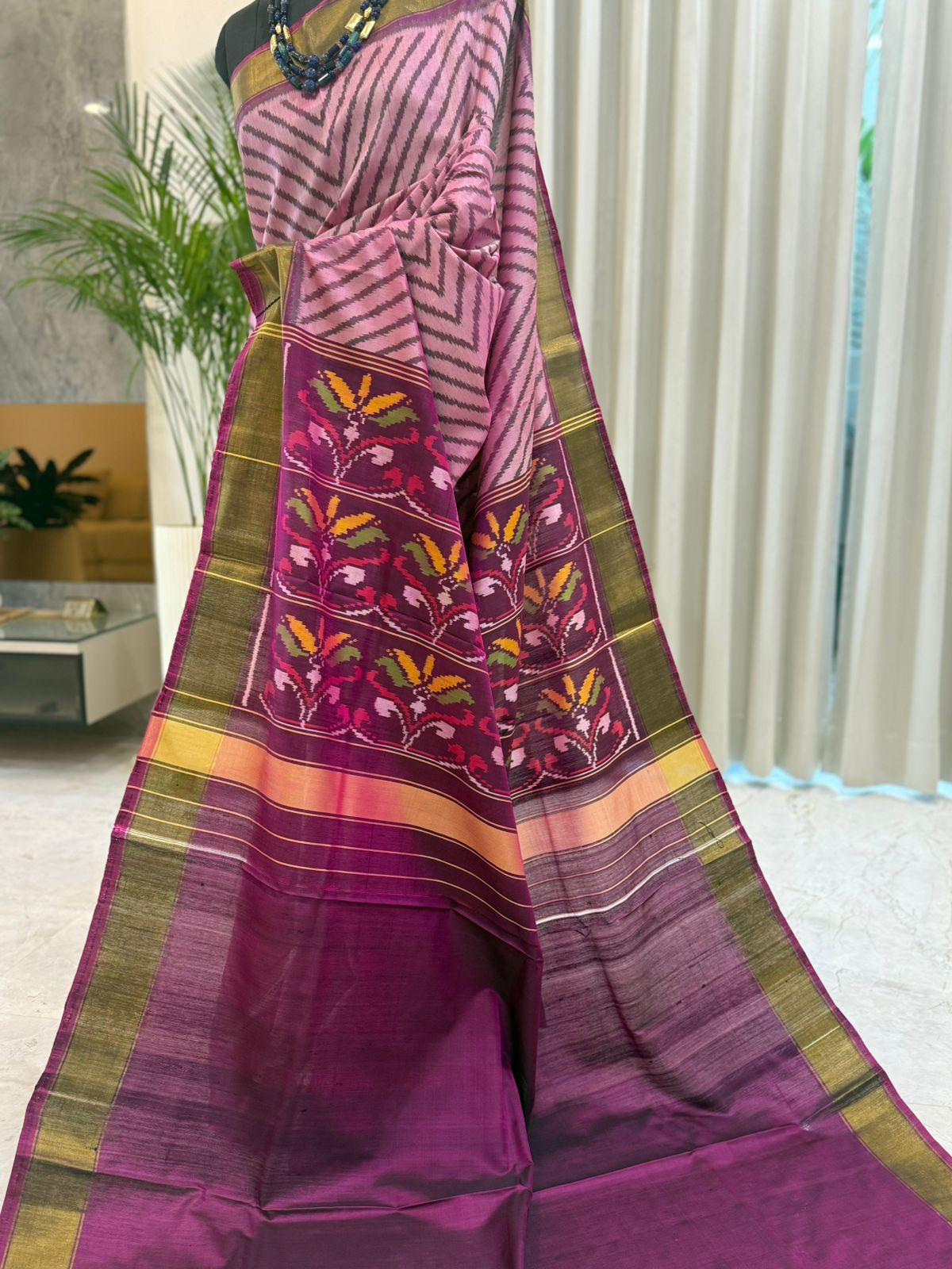 Soft Pink Ikkat Saree