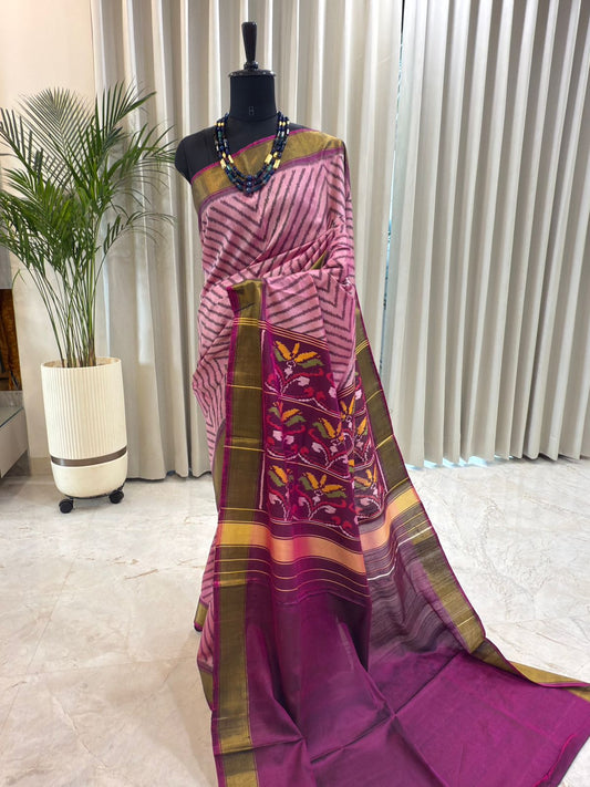 Soft Pink Ikkat Saree