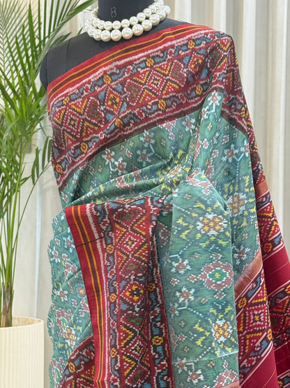 Maroon Green Handwoven Patola Elegance