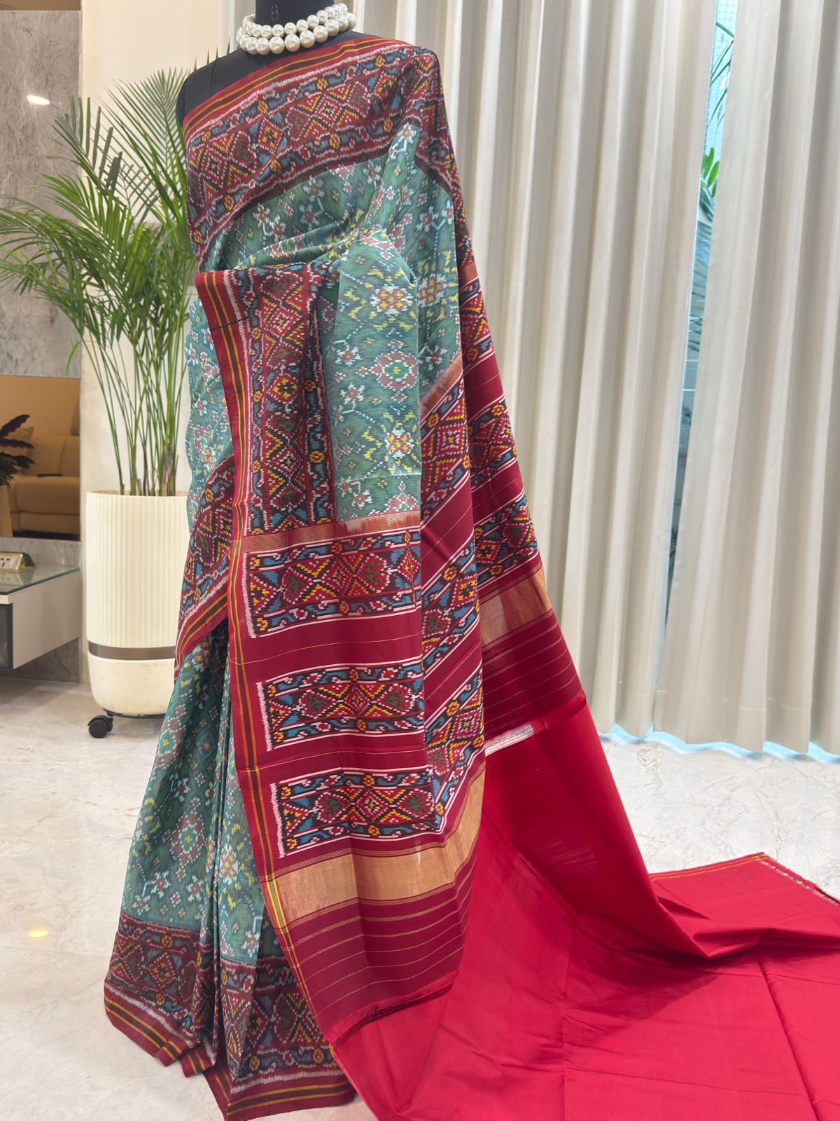 Maroon Green Handwoven Patola Elegance