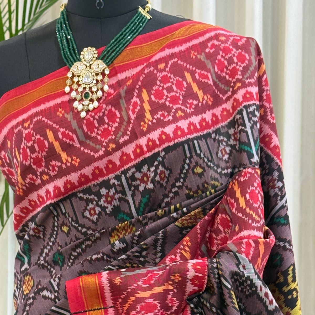 Charcoal Red Ikat Silk