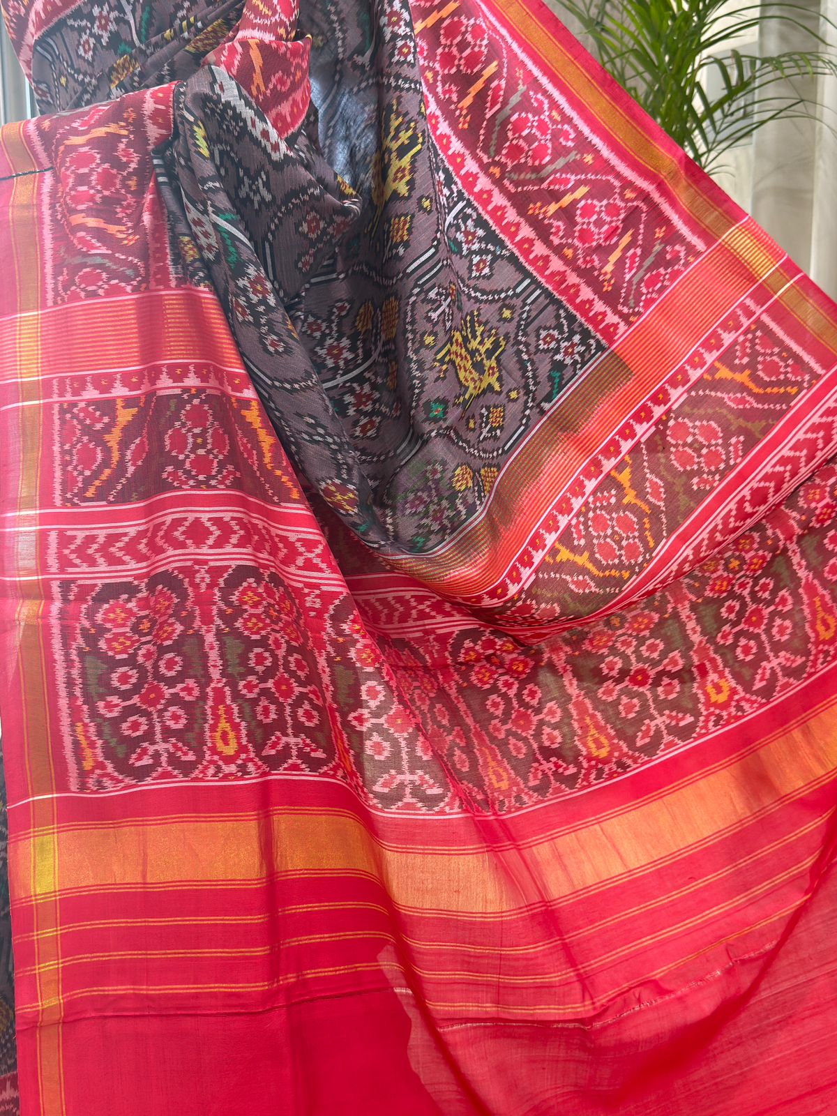 Charcoal Red Ikat Silk