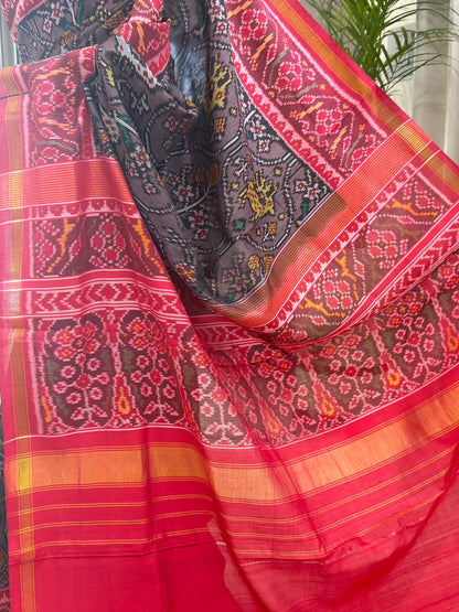 Charcoal Red Ikat Silk