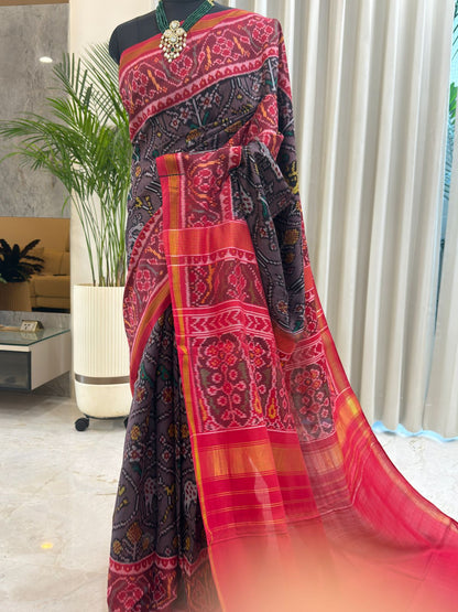 Charcoal Red Ikat Silk