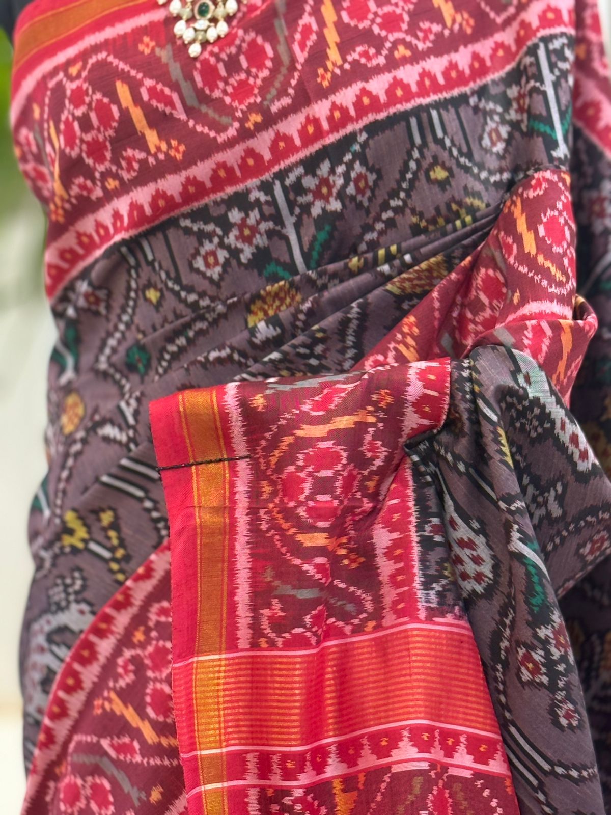 Charcoal Red Ikat Silk