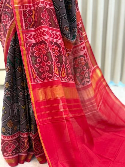 Charcoal Red Ikat Silk