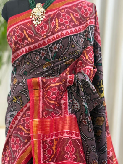 Charcoal Red Ikat Silk