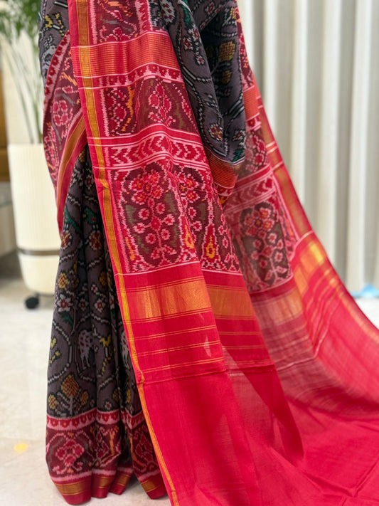 Charcoal Red Ikat Silk