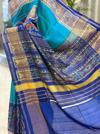 Turquoise Royal Blue Ikat Saree