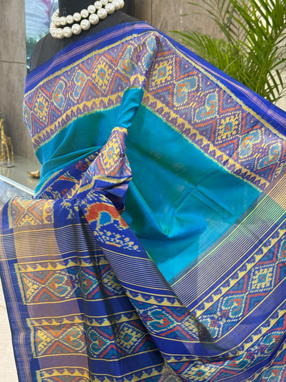 Turquoise Royal Blue Ikat Saree