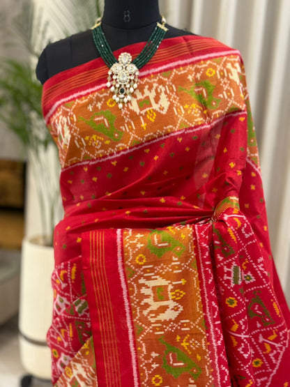 Red Silk With Ikat Patterns