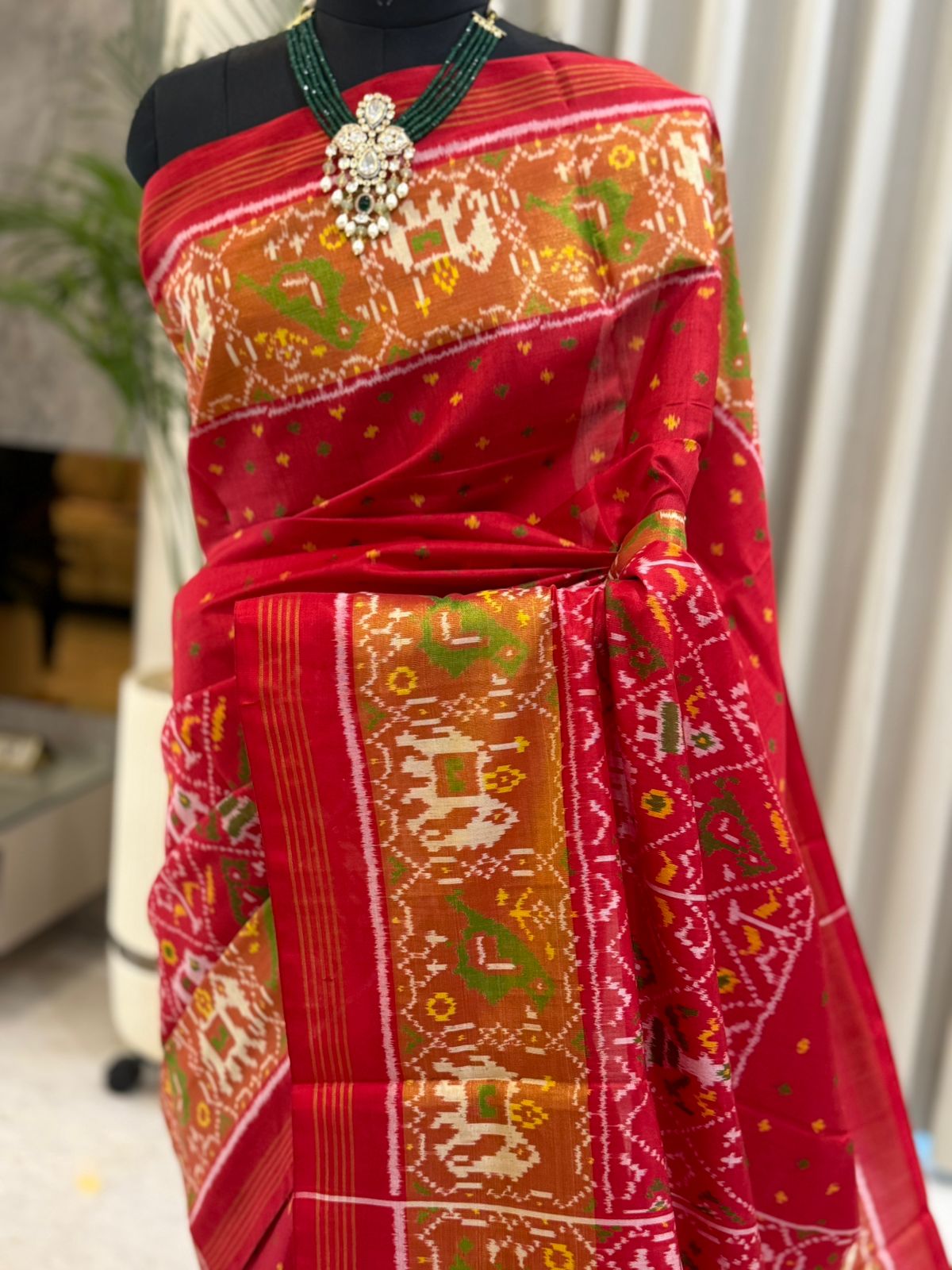 Red Silk With Ikat Patterns
